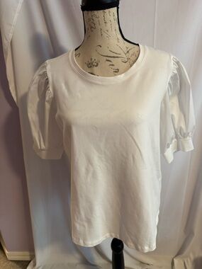 Chico’s White Puff Sleeve Crewneck Women’s Top